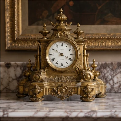 Decorative antique brass mantel clock