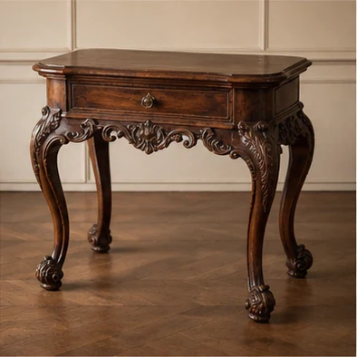 Carved walnut side table